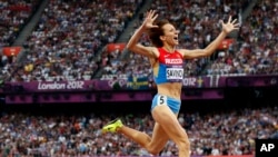 Une photo de l'athlète russe Mariya Savinova, lors des Jeux olympiques de 2012, le 11 août 2012.