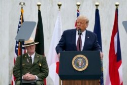 Rais Donald Trump akizungumza katika maadhimisho ya Septemba 19, huko Shanksville, Pa., Ijumaa, Sept. 11, 2020. (AP Photo/Gene J. Puskar)