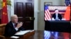 Presidenti amerikan Joe Biden në Dhomën Roosevelt të Shtëpisë së Bardhë gjatë takimit virtual me Presidentin kinez (15 nëntor 2021)