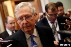 Senate Majority Leader Mitch McConnell speaks to reporters about allegations made against Alabama senate candidate Roy Moore on Capitol Hill in Washington, U.S., Nov. 9, 2017.