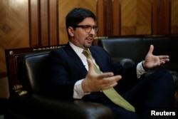 Freddy Guevara, first vice president of the National Assembly and deputy of the opposition party Popular Will (Voluntad Popular), speaks during an interview in Caracas, Venezuela Jan. 17, 2017.
