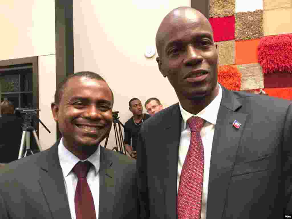 Haitian President-elect Jovenel Moise, right and former Communications Minister Rotchild Francois Jr. in Port-au-Prince, Haiti. (Photo: VOA Creole Service)