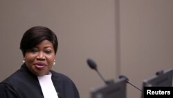 FILE - Fatou Bensouda, the chief prosecutor of the International Criminal Court, is seen in a courtroom of the ICC in The Hague, Netherlands, July 8, 2019.