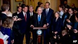 Senate Majority Leader Mitch McConnell, R-Ky., speaks to reporters during a news conference, Dec. 10, 2019, on Capitol Hill in Washington. 