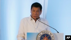 Presiden Filipina Rodrigo Duterte di Vientiane, Laos., 6 September 2016 (AP Photo/Bullit Marquez).