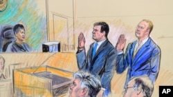 Picha iliyochorwa mahakamani ya Manafort na mshirika wake, Rick Gates, mahakamani Washington, Oct. 30, 2017