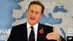 Perdana Menteri Inggris David Cameron menyerukan reformasi Uni Eropa dalam pidato di London, hari Selasa (10/11).