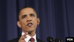Presiden Barack Obama berbicara mengenai Libya di National Defense University, Washington DC (28/3)