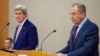 FILE - U.S. Secretary of State John Kerry, left, and Russian Foreign Minister Sergei Lavrov address reporters following a meeting focused on the Syrian civil war, in Geneva, Aug. 26, 2016.