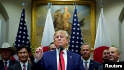 U.S. President Donald Trump speaks about Turkey and Syriaat the White House in Washington, Oct. 7, 2019. 