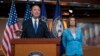 Le président de la commission du renseignement de la Chambre des représentants, Adam Schiff, lors d'une conférence de presse avec la présidente de la Chambre, Nancy Pelosi, au Capitol à Washington, le 2 octobre 2019.