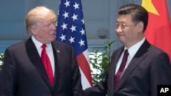 Le président américain Donald Trumpet son homologue chinois Xi Jinping arrivent au sommet du G-20 à Hambourg, Allemagne, le 8 juin 2017.