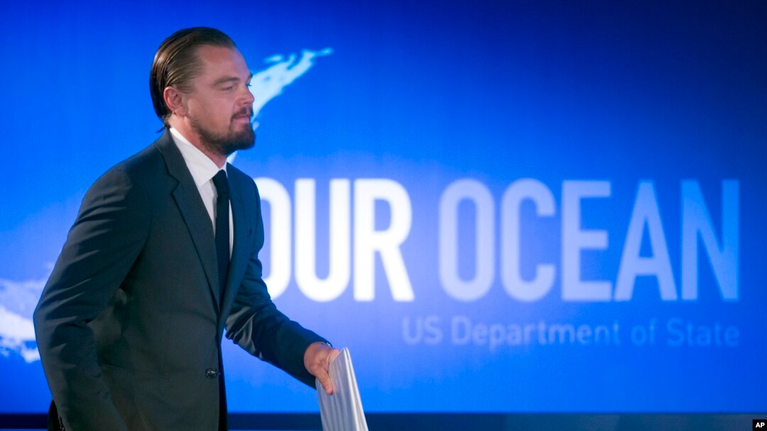Actor Leonardo DiCaprio en la Conferencia sobre Océanos del Departamento de Estado.