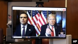 US President-elect Donald Trump appears remotely for a sentencing hearing in front of Judge Juan Merchan in the criminal case in which he was convicted on charges involving hush money, at NY Criminal Court in in New York, Jan. 10, 2025.
