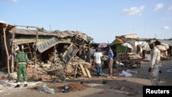 Le site d'un attentat présumé de Boko Haram à Maiduguri, au Nigeria 