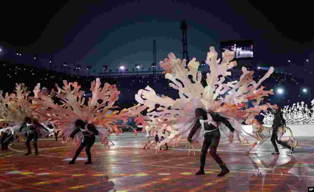 Dancers perform during the opening ceremony of the 2018 Winter Olympics in Pyeongchang, South Korea, Feb. 9, 2018.