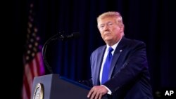 Presiden Donald Trump berbicara pada KTT di Washington, Sabtu, 12 Oktober 2019. (Foto: AP/Manuel Balce Ceneta)