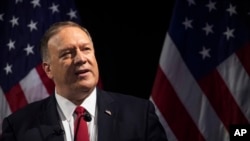 Secretary of State Mike Pompeo speaks during the Herman Kahn Award Gala, Oct. 30, 2019, in New York. Pompeo is the recipient of the 2019 award.