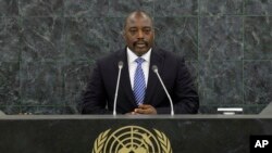 FILE - Joseph Kabila Kabange, President of the Democratic Republic of the Congo, speaks during the UN General Assembly.