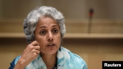 Mwanasayansi mkuu wa WHO Soumya Swaminathan akizungumza na wanahabari huko Geneva, July 3, 2020.(Reuters).