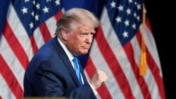 U.S. President Donald Trump reacts at the Republican National Convention in Charlotte.