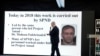 Israeli Prime Minister Benjamin Netanyahu points at a screen with an image of Iranian nuclear scientist Mohsen Fakhrizadeh during a news conference at the Ministry of Defence in Tel Aviv, April 30, 2018.