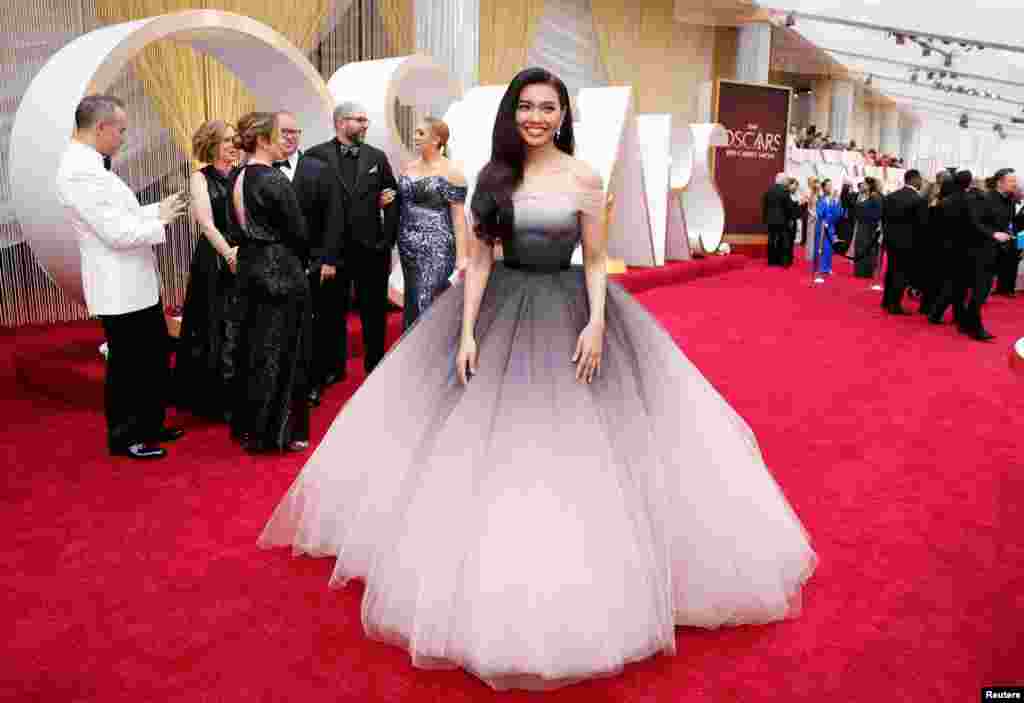 Gam Wichayanee poses on the red carpet during the Oscars arrivals at the 92nd Academy Awards in Hollywood, Feb. 9, 2020.