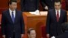 中国国家主席习近平、总理李克强和政协主席俞正声在政协会议主席台上（2015年3月3日）