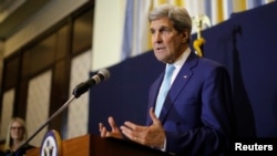 Menteri Luar Negeri AS John Kerry dalam sebuah konferensi pers di Sharm el-Sheikh, 14 Maret 2015.