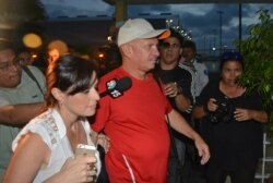FILE - Venezuela's ex-military intelligence chief, Hugo Carvajal, arrives at the Queen Beatrix International Airport after he was released by authorities, in Oranjestad, Aruba, July 27, 2014.