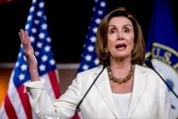 FILE - House Speaker Nancy Pelosi meets with reporters on Capitol Hill in Washington, July 11, 2019.