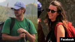 This composite image made from photos on their respective Facebook pages shows UN workers Michael Sharp, left, and Zaida Catalan. 
