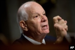FILE - Sen. Ben Cardin, D-Md. is seen during a Senate Foreign Relations Committee hearing on Capitol Hill, July 23, 2015.