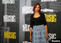 Musician Rhiannon Giddens arrives at the 2017 CMT Music Awards in Nashville, Tennessee, July 6, 2017.