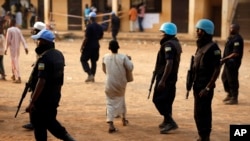 U.N. peacekeepers are seen on patrol in Bangui, capital of the Central African Republic, Feb. 14, 2016.