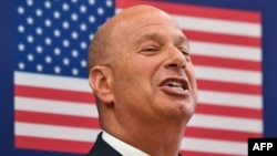 FILE - Gordon Sondland, the U.S. Ambassador to the European Union, addresses the media during a press conference at the U.S. Embassy to Romania in Bucharest, Sept. 5, 2019.