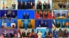 FILE - This image from a teleconference provided by the Vietnam News Agency shows the leaders and trade ministers of 15 Regional Comprehensive Economic Partnership countries in a virtual group photo in Hanoi, Vietnam, Nov. 15, 2020.
