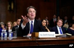 Supreme Court nominee Brett Kavanaugh testifies before the Senate Judiciary Committee on Capitol Hill in Washington, Sept. 27, 2018.