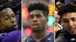 Dari kiri: Jalen Hill, Cody Riley, LiAngelo Ball. (Foto: dok). Tiga pebasket AS ini dilaporkan ditangkap atas tuduhan mengutil di Hangzhou.
