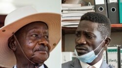Yoweri Museveni (L) na Robert Kyabulanyi maarufu Bobi Wine