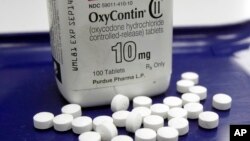 FILE - OxyContin pills are displayed at a pharmacy in Montpelier, Vt.