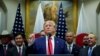 Presiden AS Donald Trump berbicara mengenai Turki dan Suriah dalam penandatanganan kesepakatan dagang AS-Jepang di Gedung Putih, di Washington, 7 Oktober 2019. 