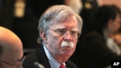 Penasihat Keamanan Nasional Amerika John Bolton menghadiri konferensi negara-negara yang mendukung pemimpin oposisi Venezuela, Juan Guaido, di Lima, Peru, Selasa, 6 Agustus 2019.