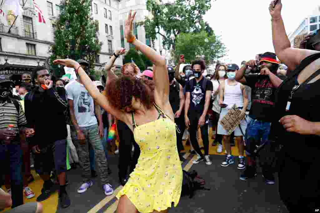 Demonstrators protest June 6, 2020, near the White House in Washington, over the death of George Floyd, a black man who was in police custody in Minneapolis.