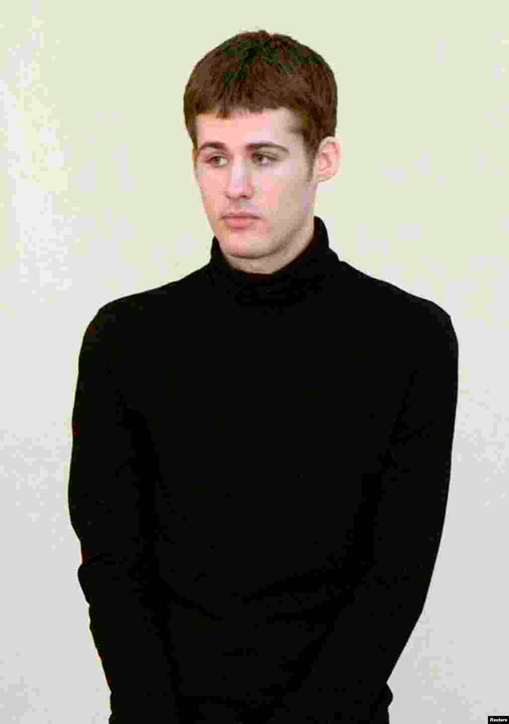 U.S. citizen Matthew Todd Miller is pictured during his trial at the North Korean Supreme Court, in Pyongyang, Sept. 14, 2014.