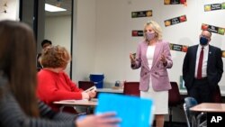 First lady Jill Biden and Education Secretary Miguel Cardona tour Fort LeBoeuf Middle School in Waterford, Pa., March 3, 2021. 
