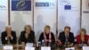 Members of the Parliamentary Assembly of the Organisation for Security and Cooperation in Europe (OSCE), led by vice-president of the Organization Walburga Habsburg Douglas (C), attend a news conference in Kiev, October 29, 2012.