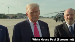 Trump talk to reporters after the Energy and Innovation Summit in Pittsburgh
