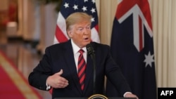 Presiden AS Donald Trump selama konferensi pers dengan Perdana Menteri Australia Scott Morrison di Ruang Timur Gedung Putih di Washington, 20 September 2019. (Foto: AFP)