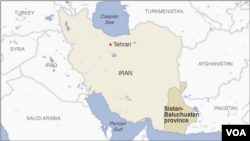 Peta Provinsi Sistan-Baluchestan di Iran. 